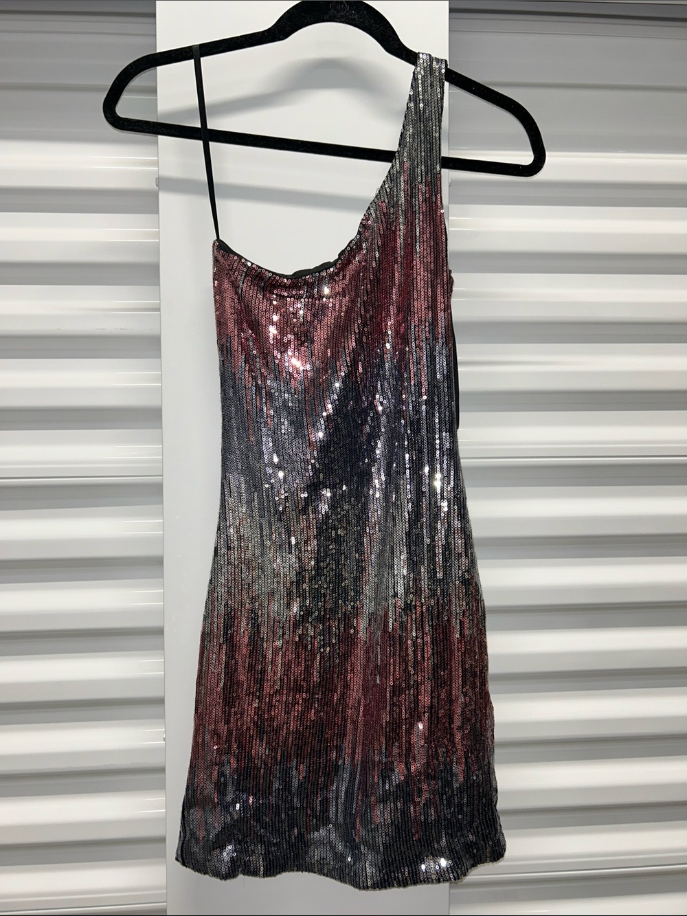 Love Reign One-Shoulder Sequin Dress in Rose and Silver